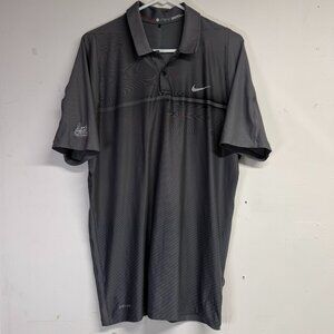 Nike Tiger Woods Men's Medium Gray Golf Polo Shirt SS Prairie Dunes Logo Dri Fit